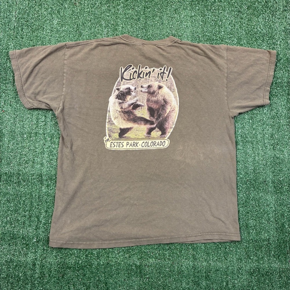 Y2K 2000's Estes Park Colorado Kickin it Bear Animal Print T-shirt